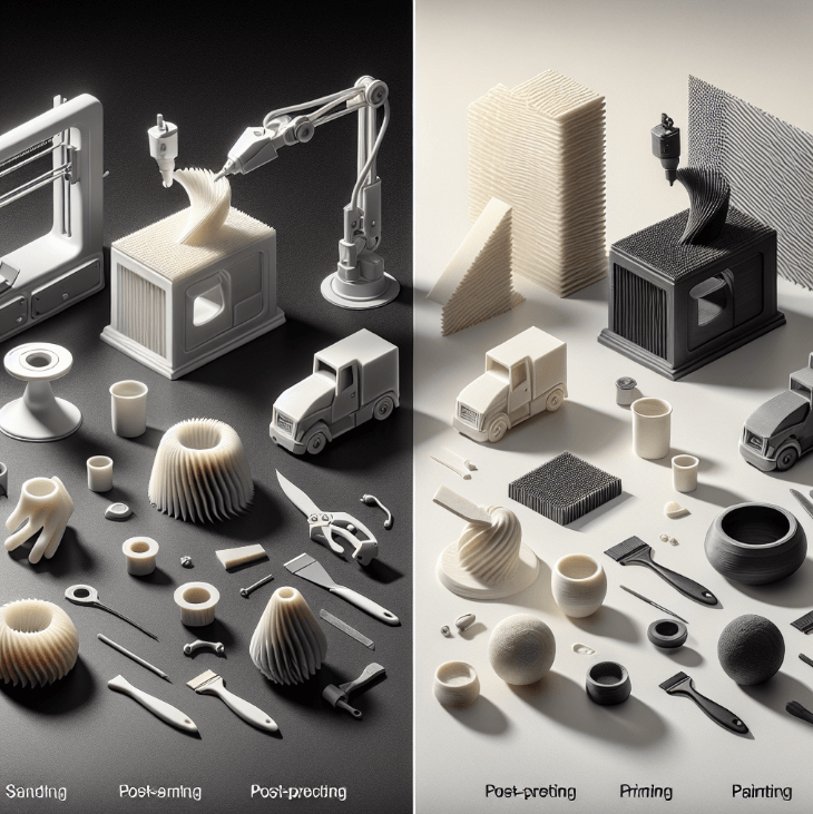 3D printed objects before and after post-processing